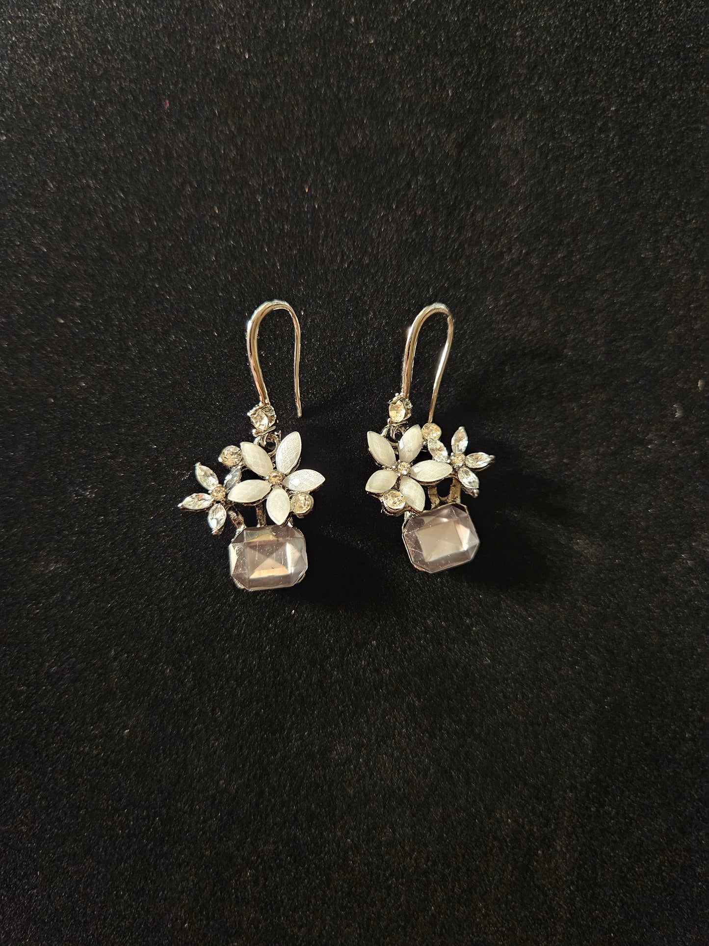 Earrings - Floral and Cubic Zirconia Hooks.
