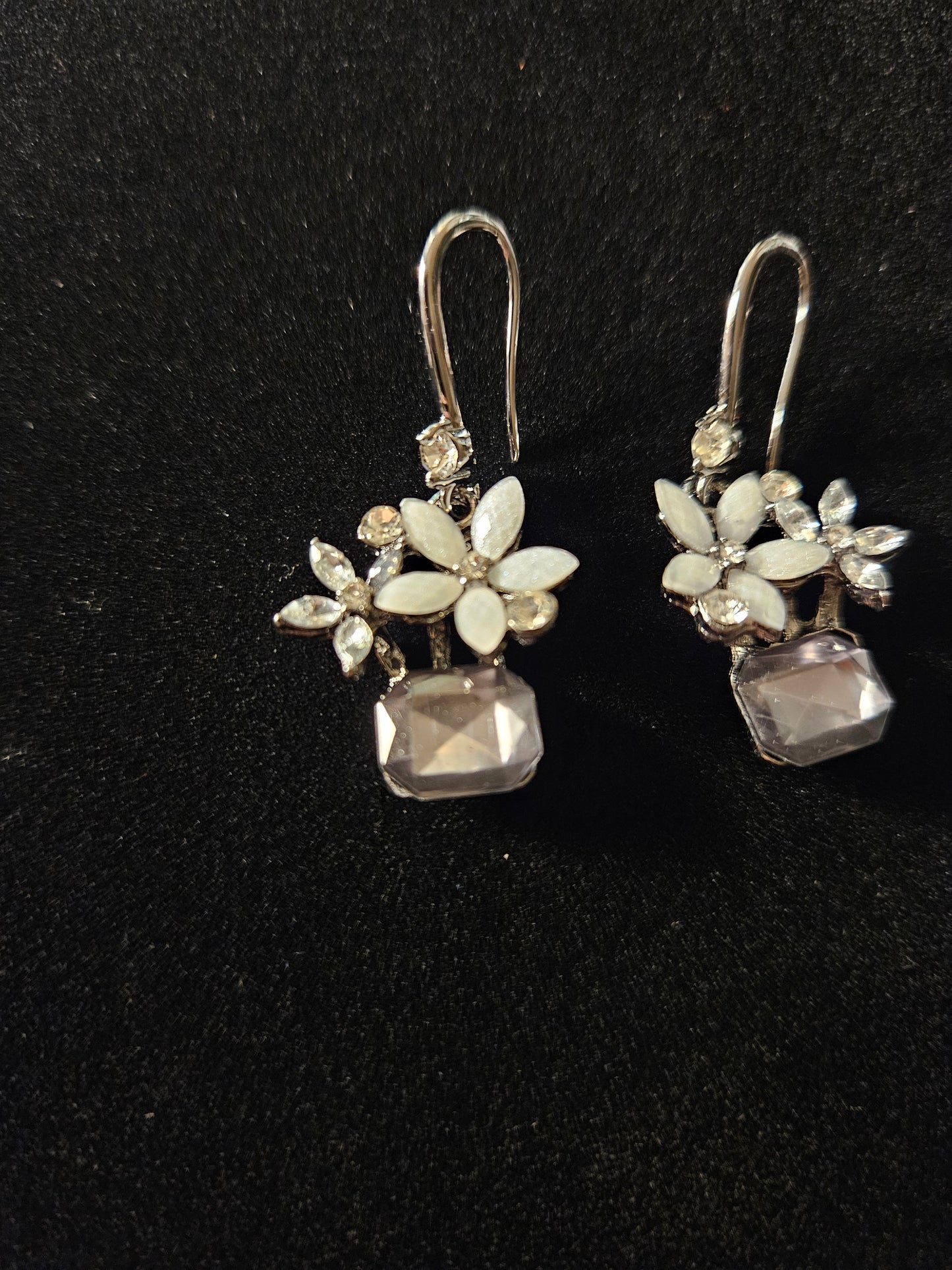 Earrings - Floral and Cubic Zirconia Hooks.