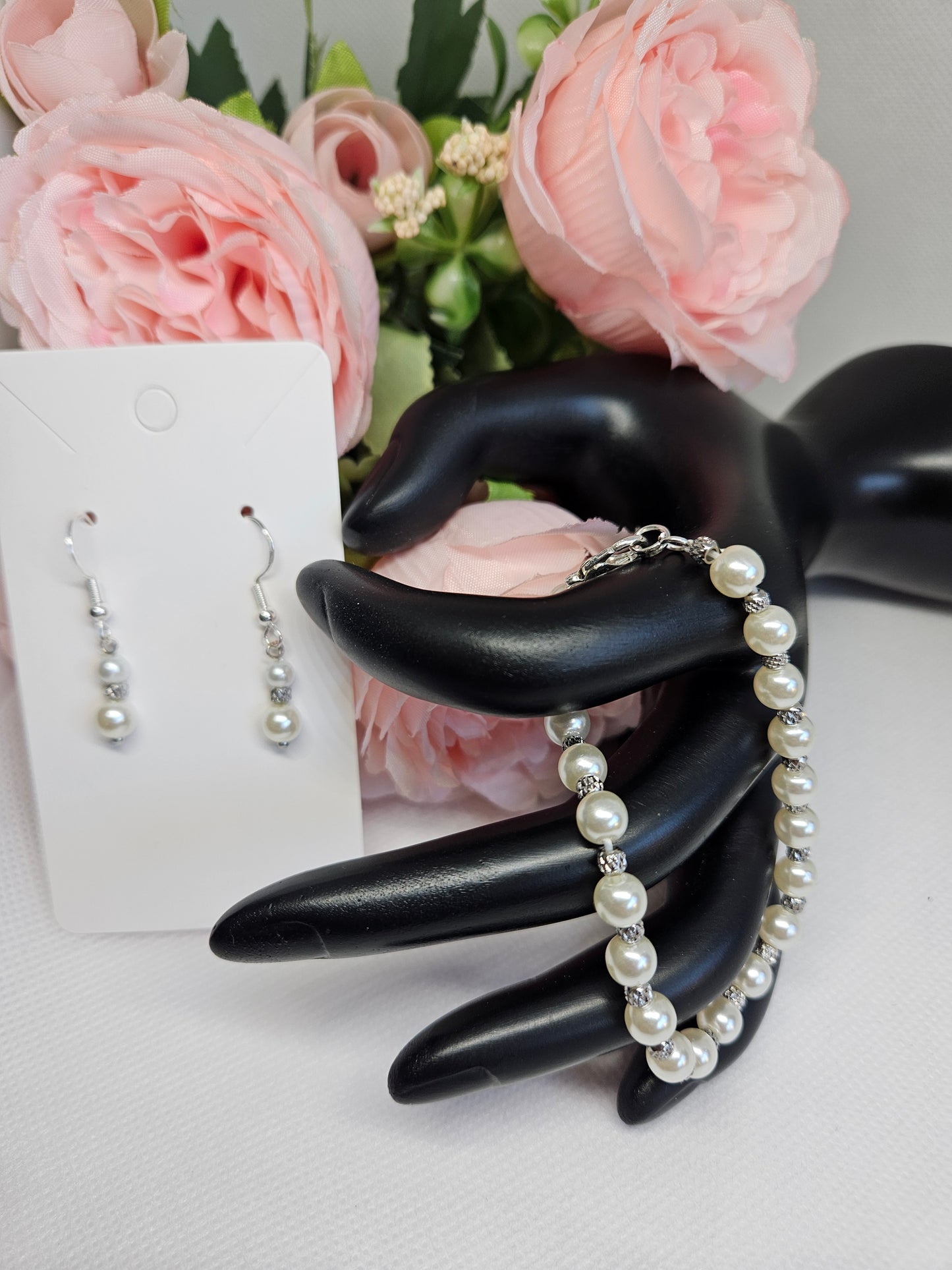 Delicate Pearl and Silver Jewelry Set.