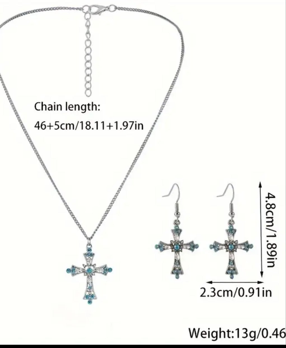 Dainty Cross Pendant on Chain with Earrings