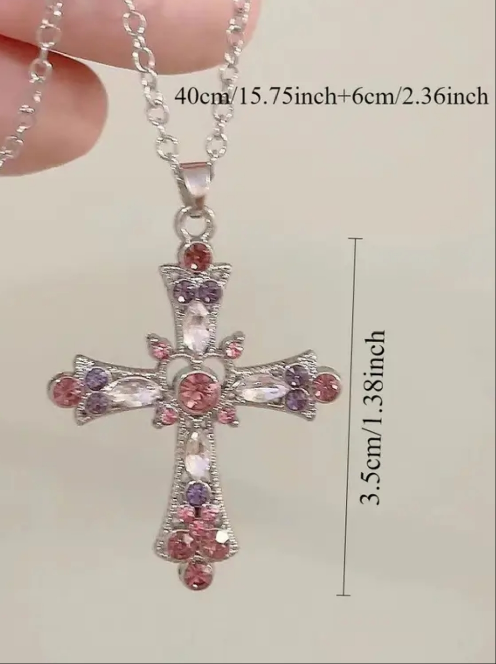 Pink and Silver Cross with Chain.
