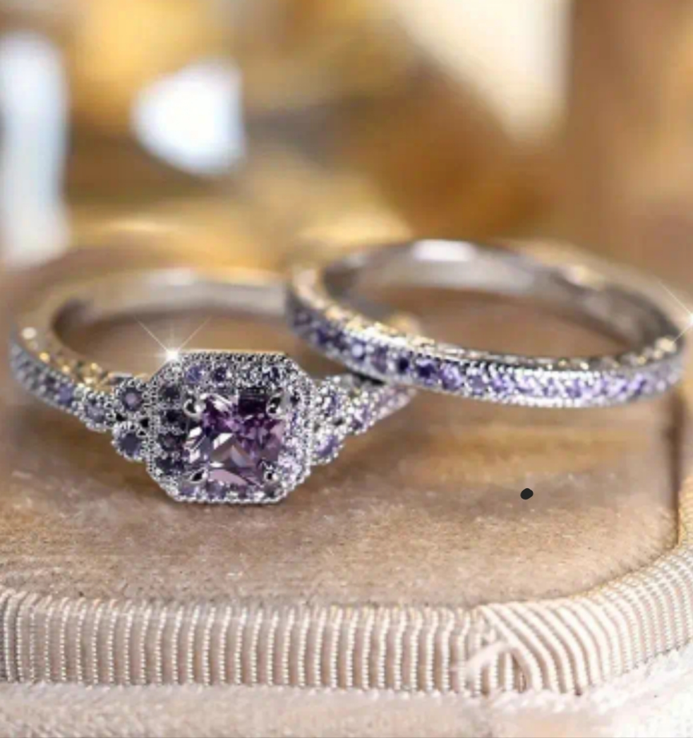 2pcs Fashionable Luxurious Decorative Rings, Engagement Wedding Party Jewelry, Anniversary Valentine's Day Birthday Gift