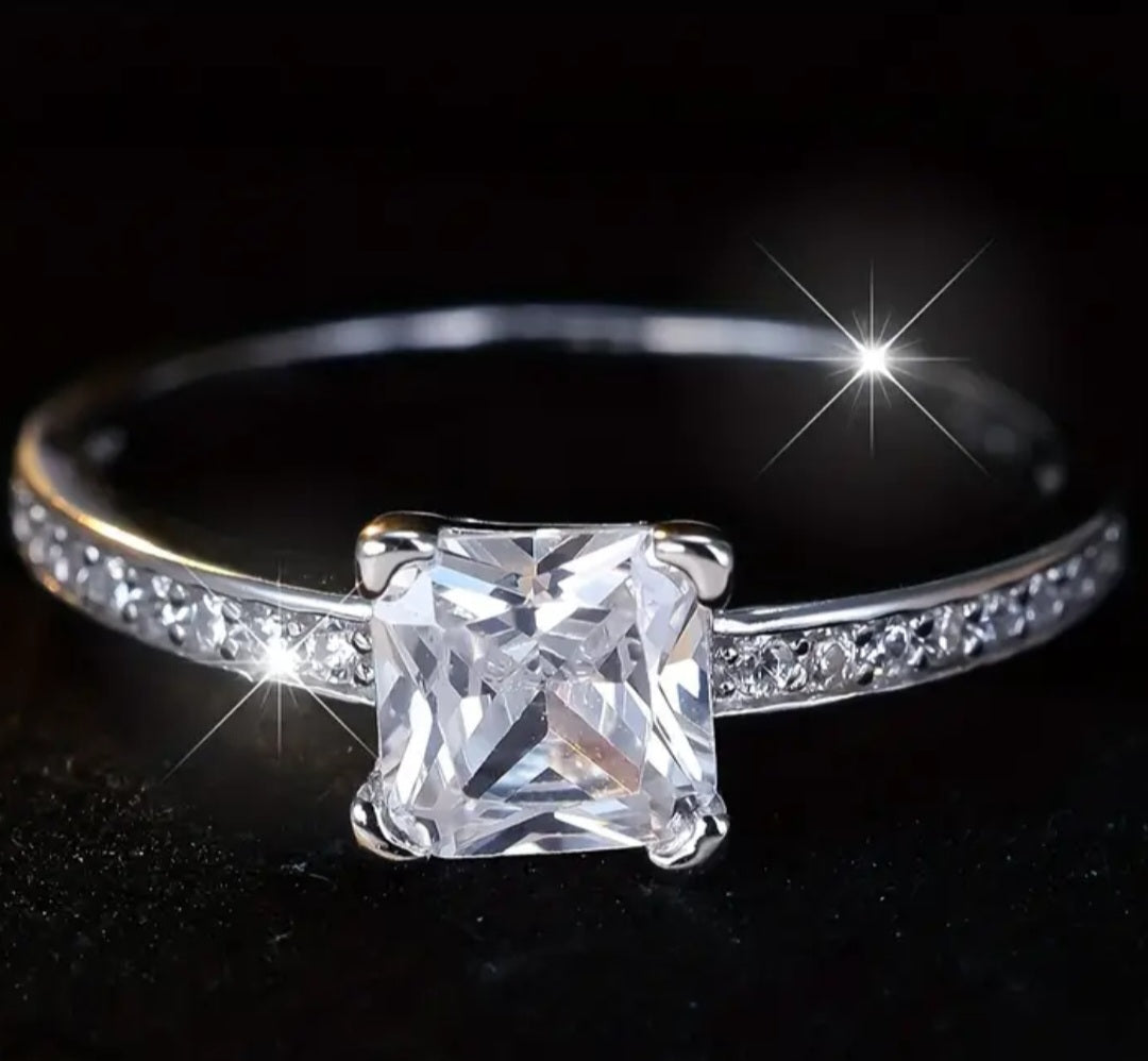 Sterling silver Square Cut CZ Stone