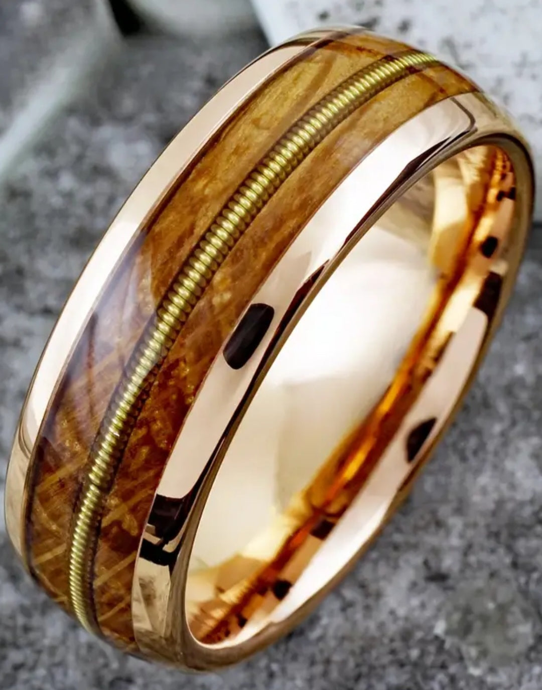 Mens Guitar string and whiskey barrel ring