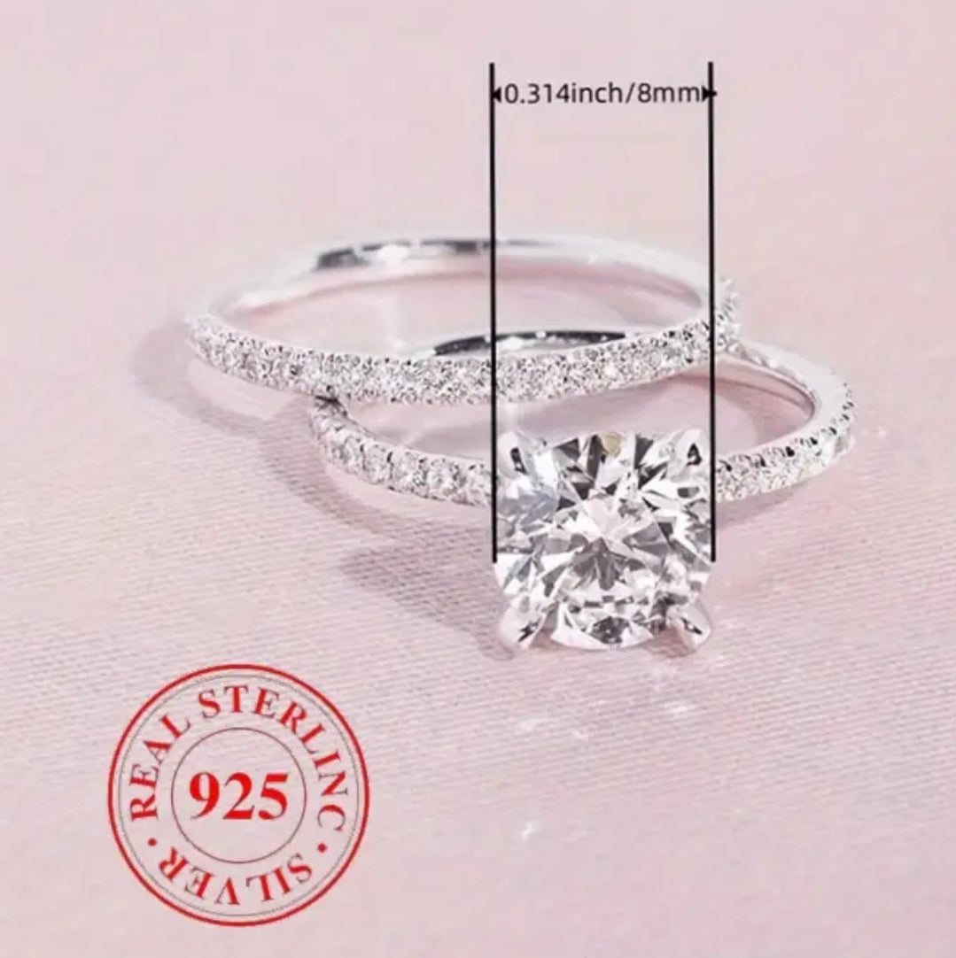 Elegant 2-Piece Stackable Wedding Band Set, 925 Sterling Silver with Sparkling CZ,