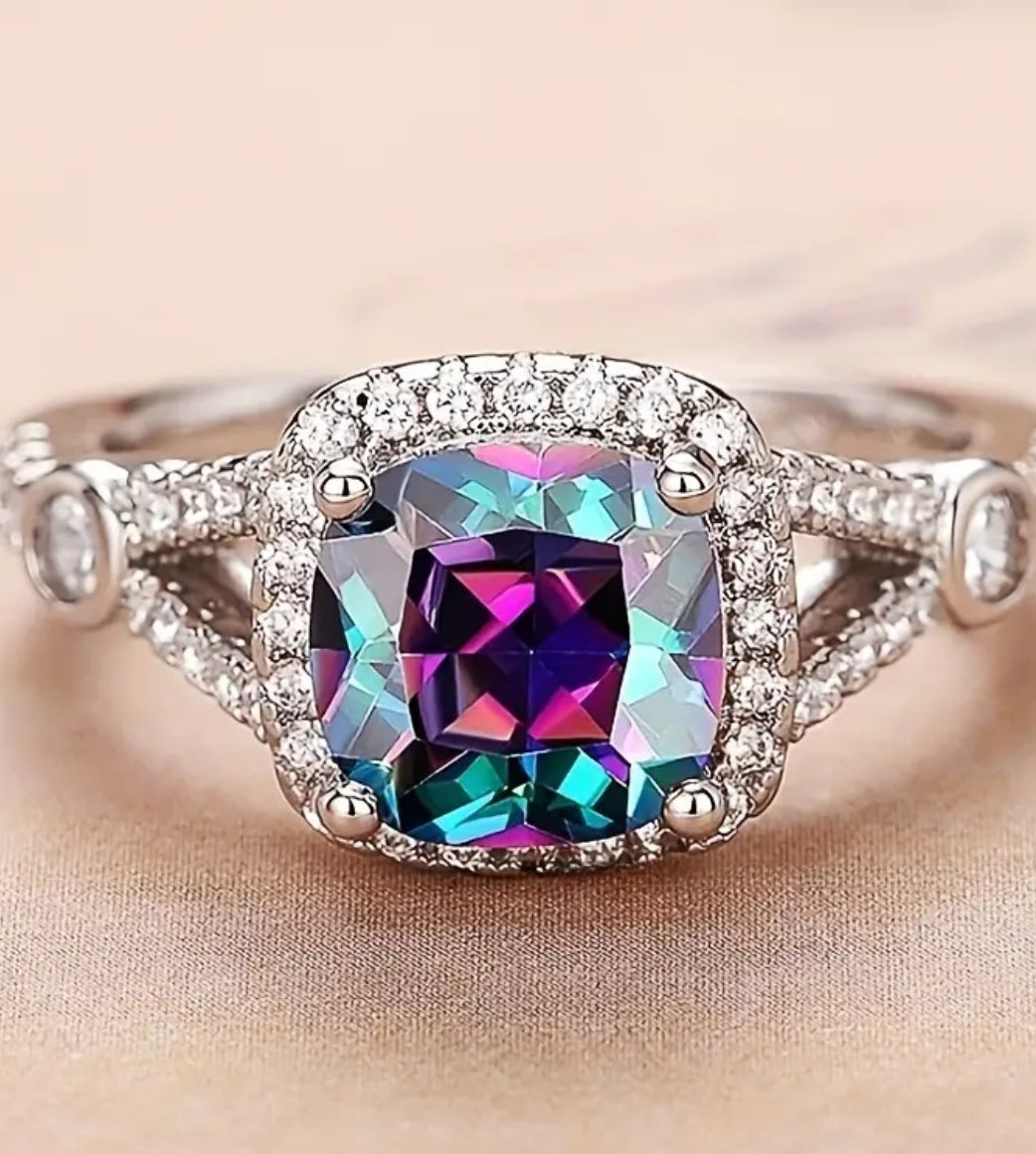 Fantasy Colorful Square Gemstone Women's Single Ring