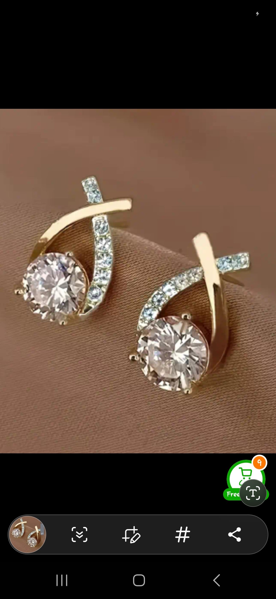 Pair of Elegant Golden-Tone Cross-Design Stud Earrings with Sparkling Cubic Zirconia