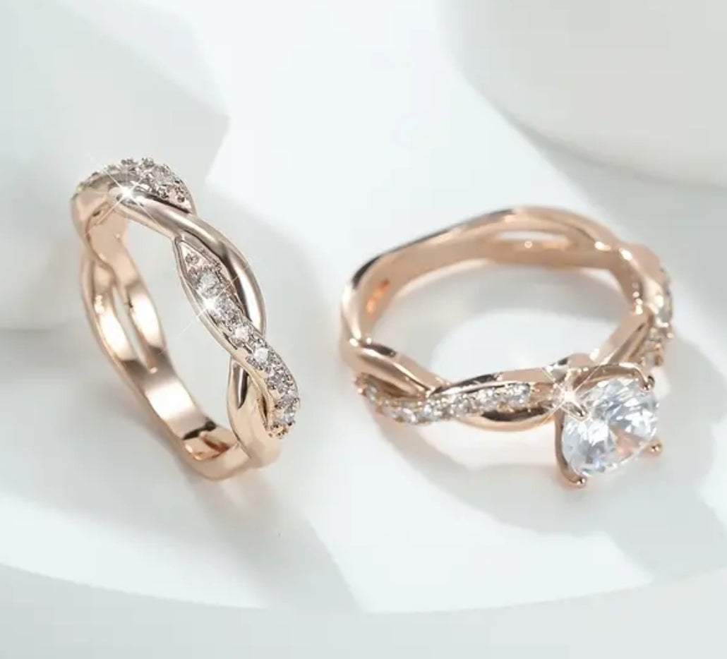 Vintage Style Twisted Rose Gold Engagement Set