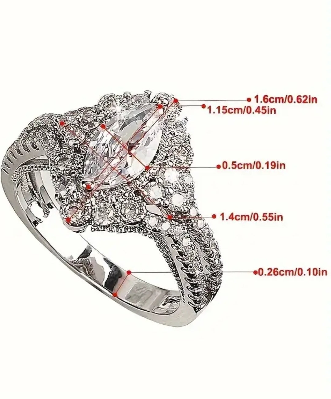 Elegant 925 Sterling Silver Engagement Ring with Sparkling Cubic Zirconia - Luxurious, Romantic Wedding Band for Women, Large, 5.4g