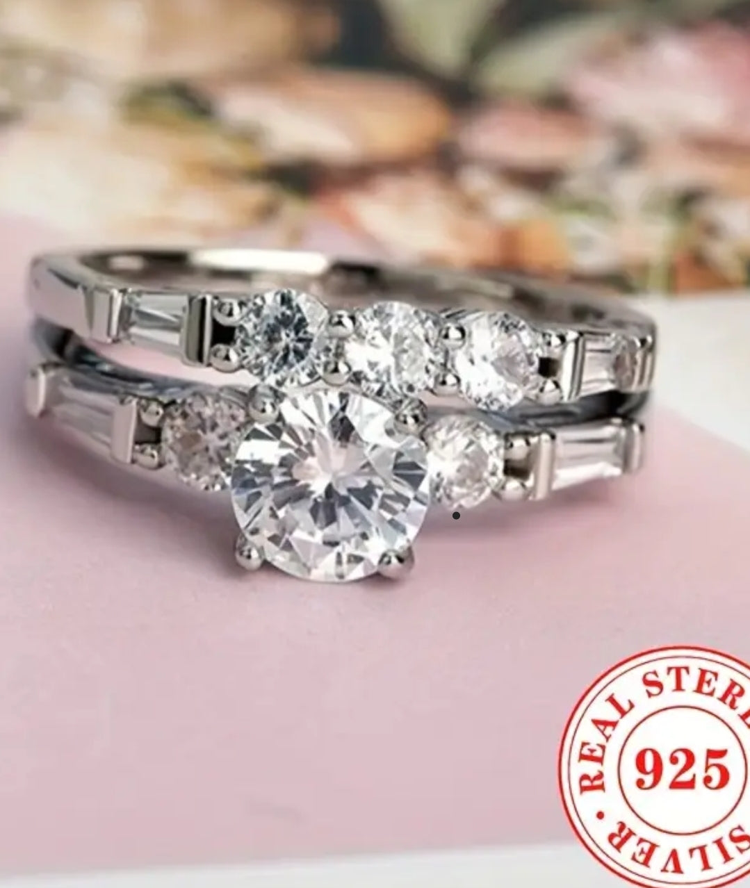 Set Of 2pcs Ladies' Rings, 4.4g S925 Sterling Silver Set With Zirconia, Women's Engagement Wedding Ring, Jewelry Proposal Gift