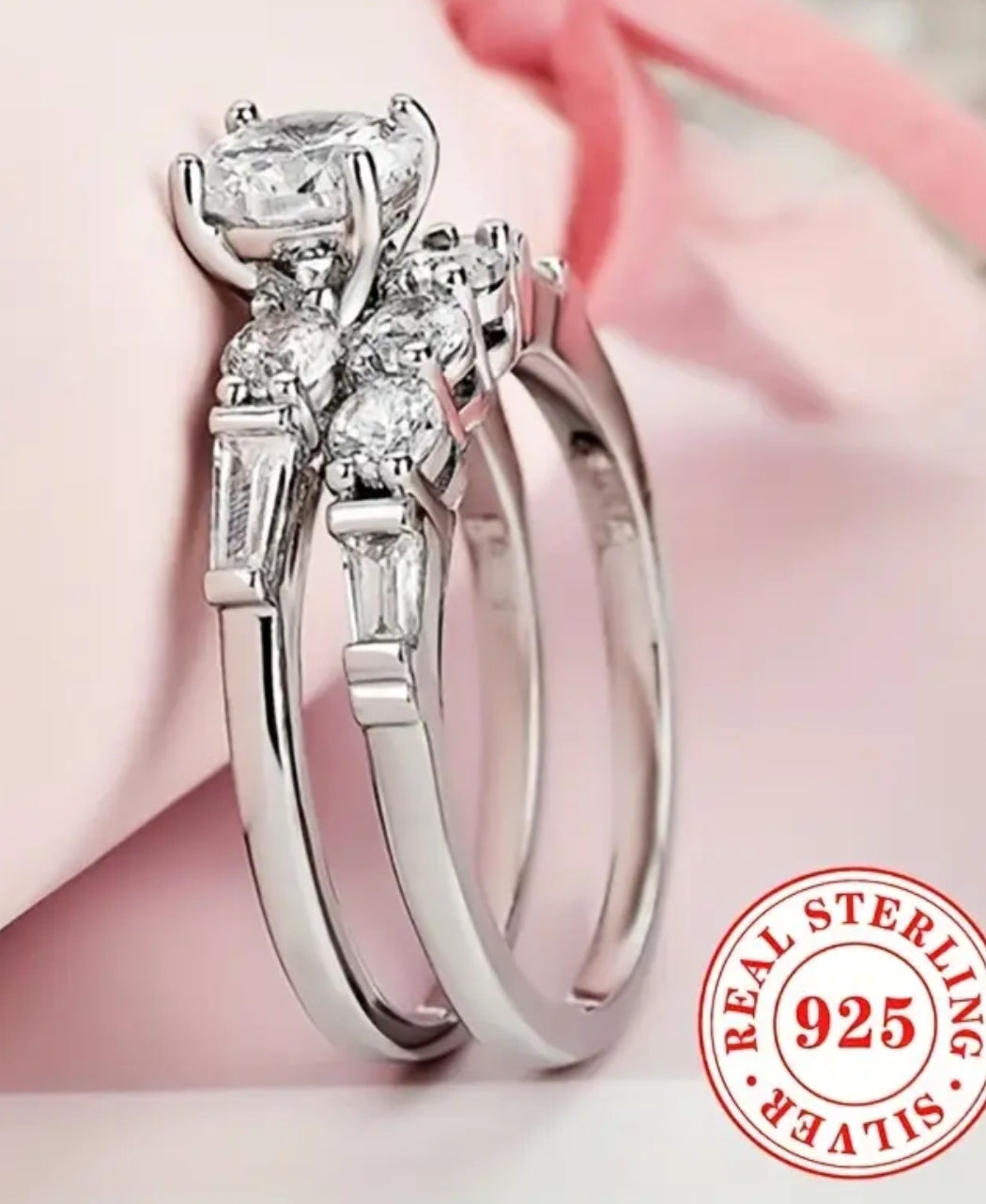 Set Of 2pcs Ladies' Rings, 4.4g S925 Sterling Silver Set With Zirconia, Women's Engagement Wedding Ring, Jewelry Proposal Gift