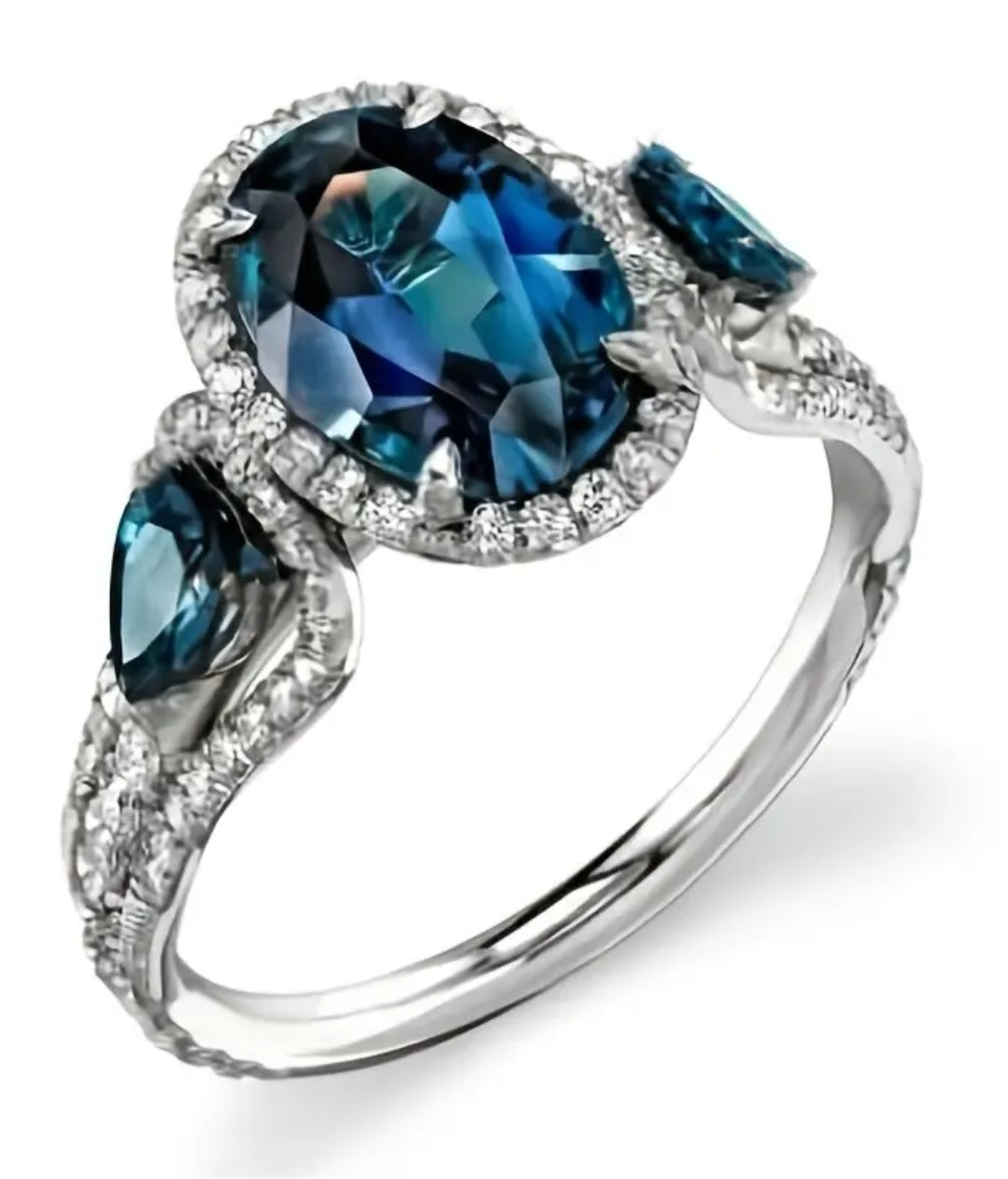 1pc Elegant Copper Engagement Ring with Blue Synthetic Cubic Zirconia
