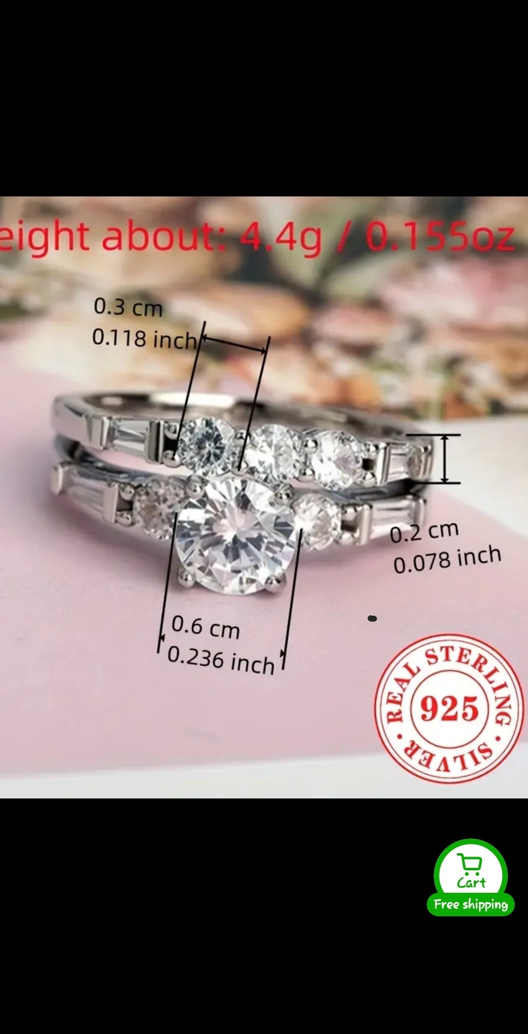 Set Of 2pcs Ladies' Rings, 4.4g S925 Sterling Silver Set With Zirconia, Women's Engagement Wedding Ring, Jewelry Proposal Gift