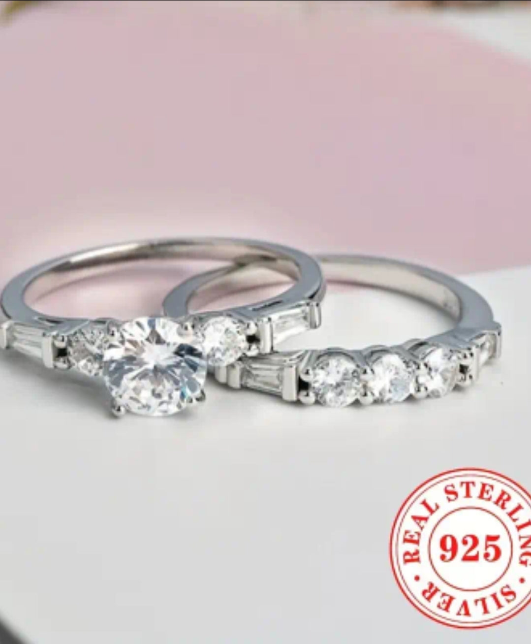 Set Of 2pcs Ladies' Rings, 4.4g S925 Sterling Silver Set With Zirconia, Women's Engagement Wedding Ring, Jewelry Proposal Gift