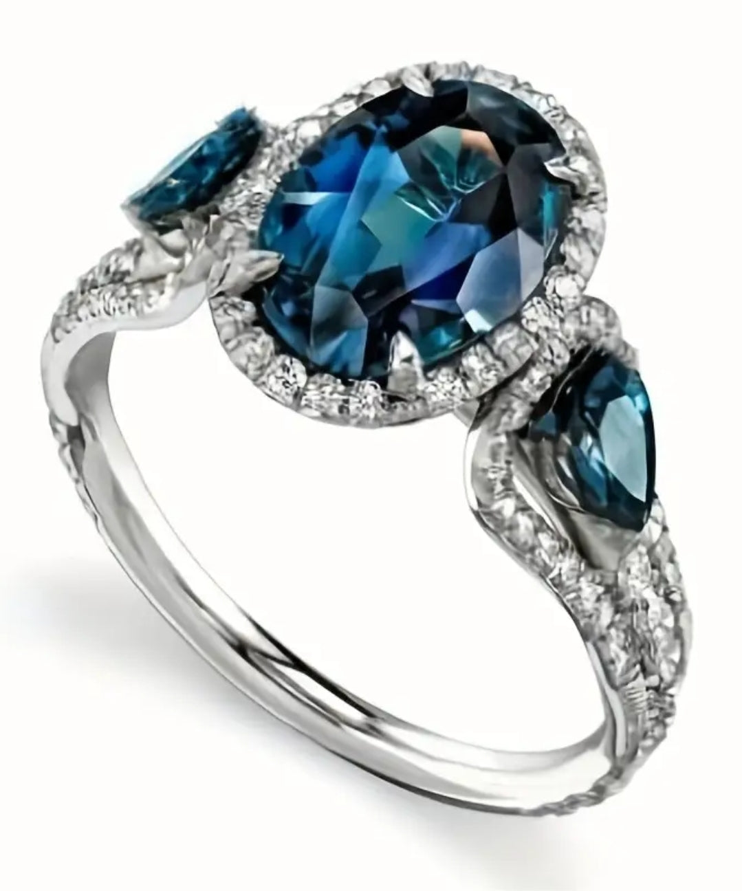 1pc Elegant Copper Engagement Ring with Blue Synthetic Cubic Zirconia