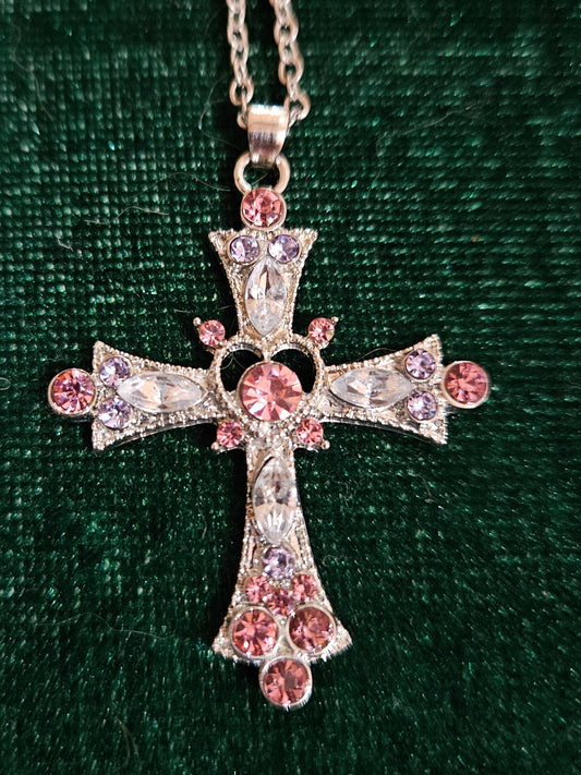 Pink Cross Pendant on Chain
