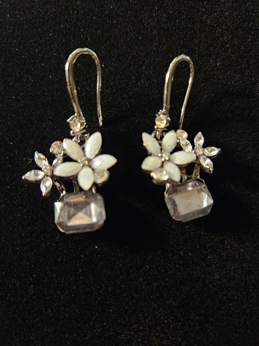 Earrings - Floral and Cubic Zirconia Hooks.