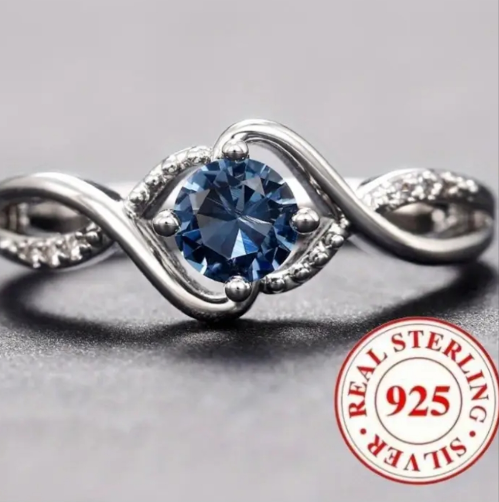 2.4g~2.6g 925 Pure Silvery Gorgeous Elegant Blue Ring