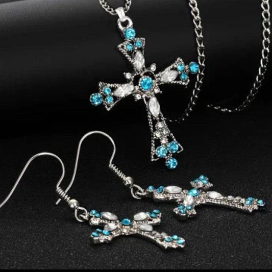Dainty Cross Pendant on Chain with Earrings