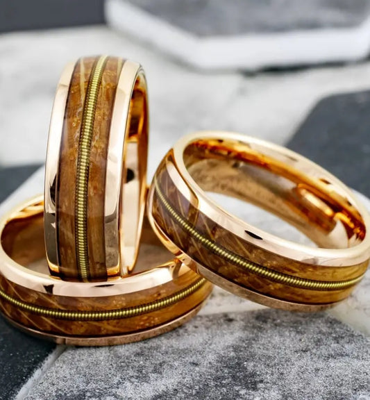 Mens Guitar string and whiskey barrel ring