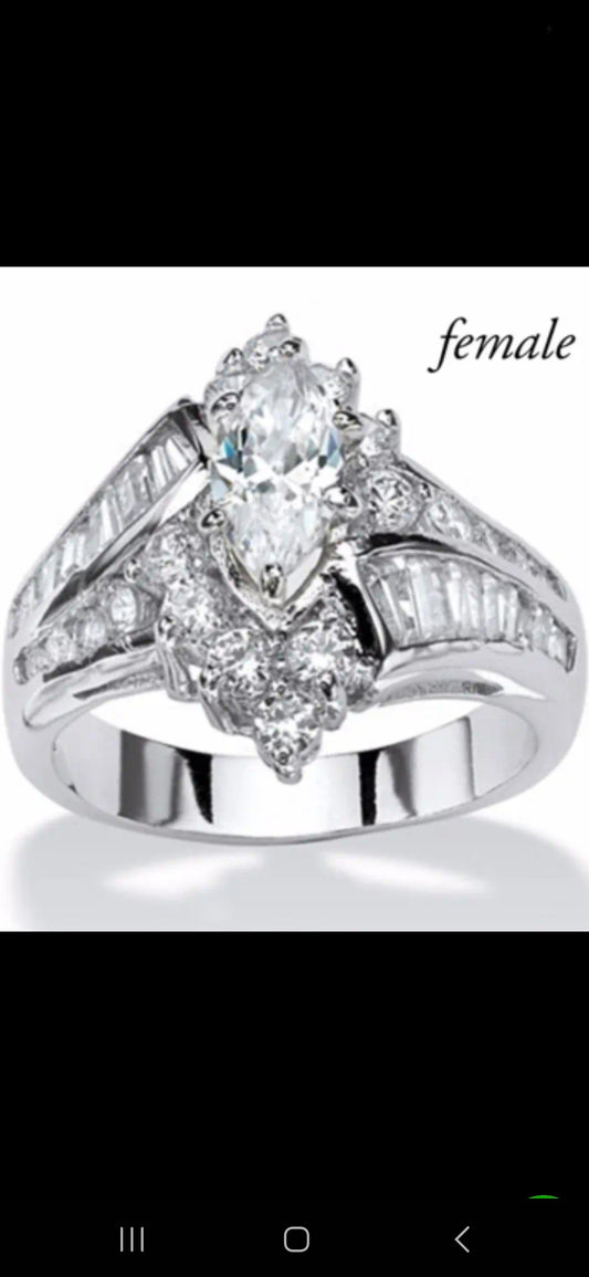 Stylish Stainless Steel Ring with Marquise Synthetic Gemstones