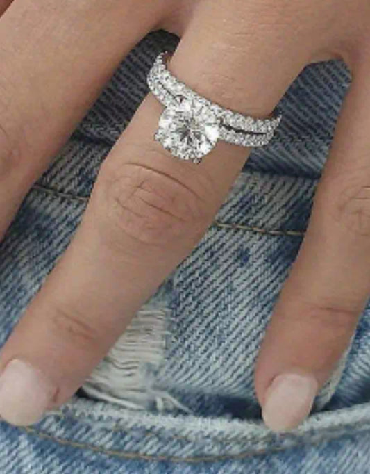 Elegant 2-Piece Stackable Wedding Band Set, 925 Sterling Silver with Sparkling CZ,