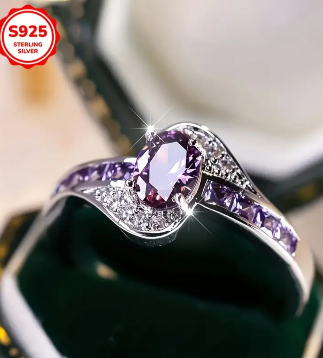 1pc Elegant 925 Sterling Silver Ring with Sparkling Cubic Zirconia