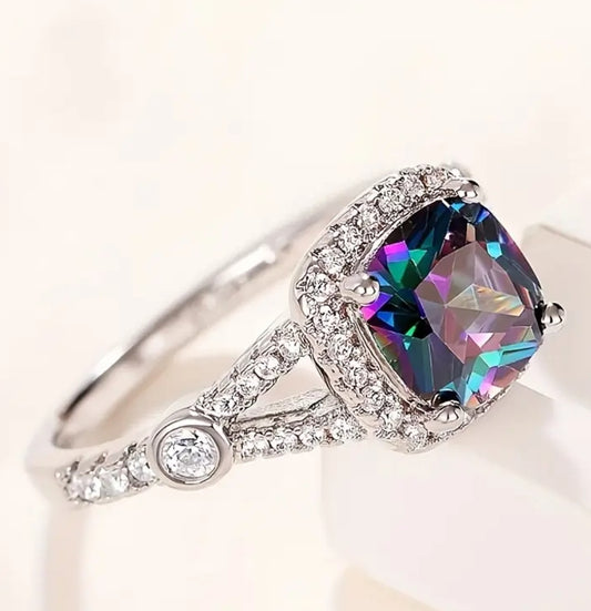 Fantasy Colorful Square Gemstone Women's Single Ring