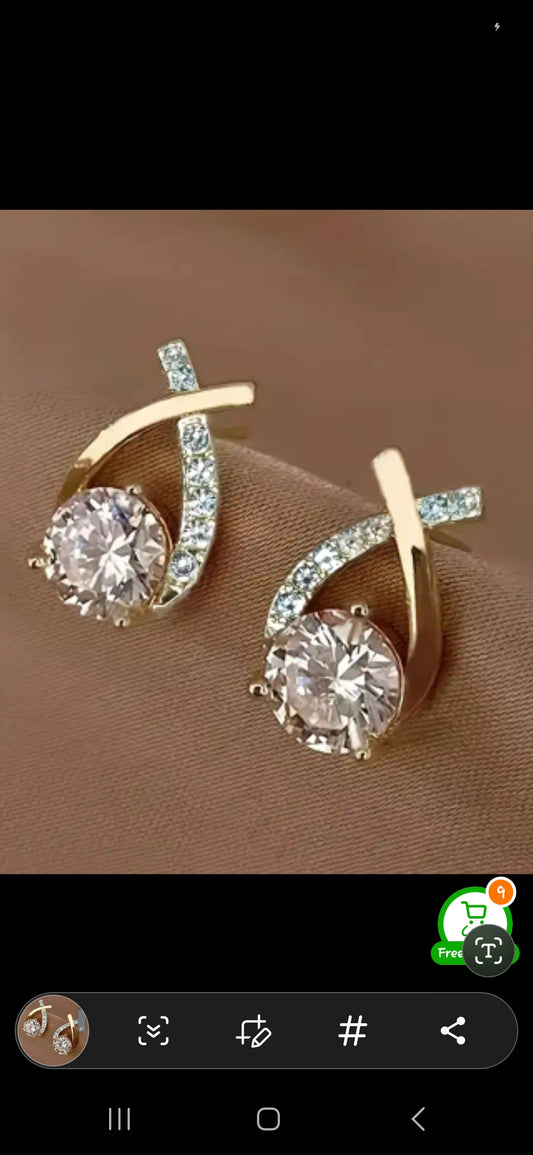 Pair of Elegant Golden-Tone Cross-Design Stud Earrings with Sparkling Cubic Zirconia - Chic & Cute, Perfect for Daily Wear, Travel, and Celebrations