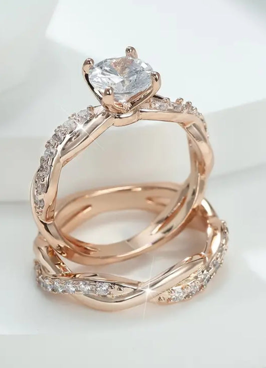 Vintage Style Twisted Rose Gold Engagement Set