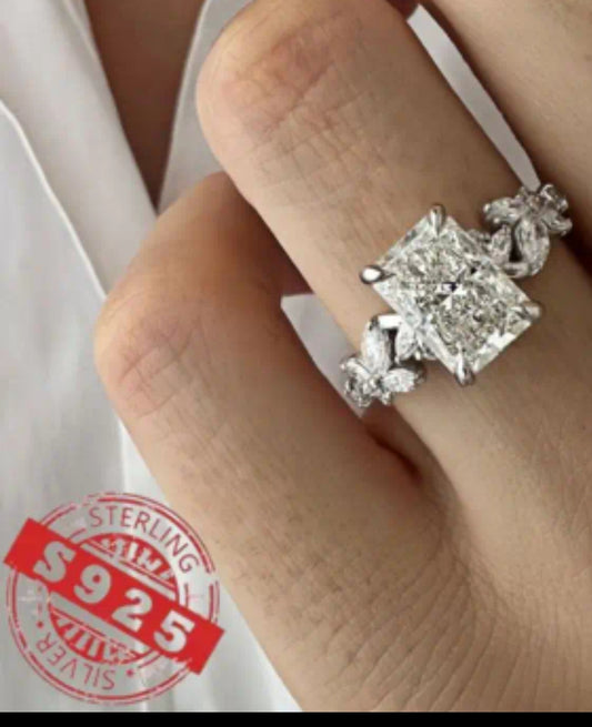 Forever Companionship 2 Carat Princess Square Moissanite Ring for Girlfriend, 925 Sterling Silvery Natural Inspiration Branch Ring Bridesmaid Gift