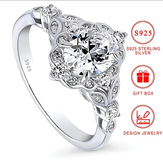 Elegant 3g 925 Sterling Silver Halo Wedding Engagement Ring