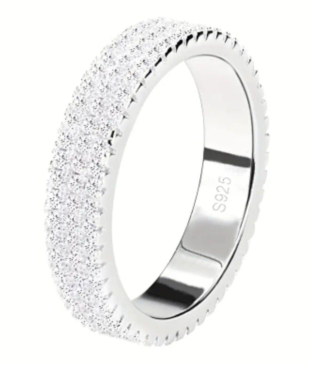 925 Sterling Silver Band Ring Paved Full Of Shining Zirconia