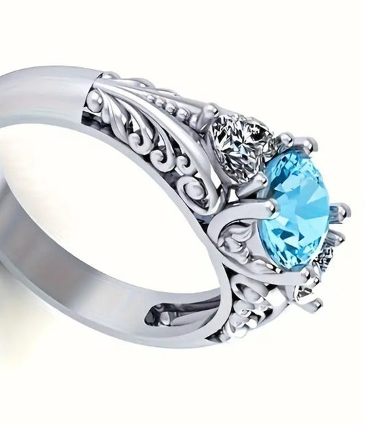 New European And American Blue Zircon Engagement Ring Creative Couple Ring