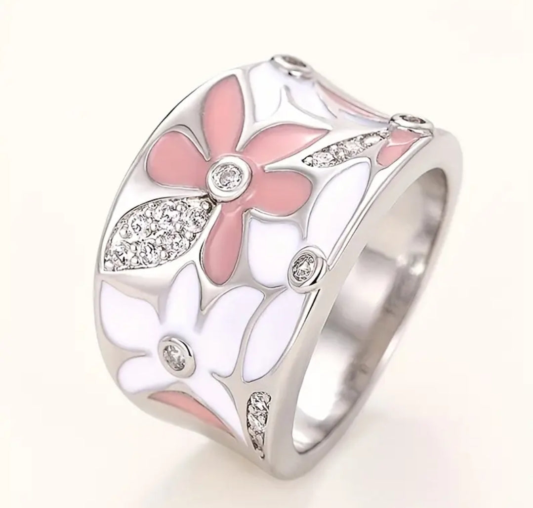 Chic and Lovely White Flower Wide Ring Bohemian Style Band Daily Fashion Clothing Accessory Ring
