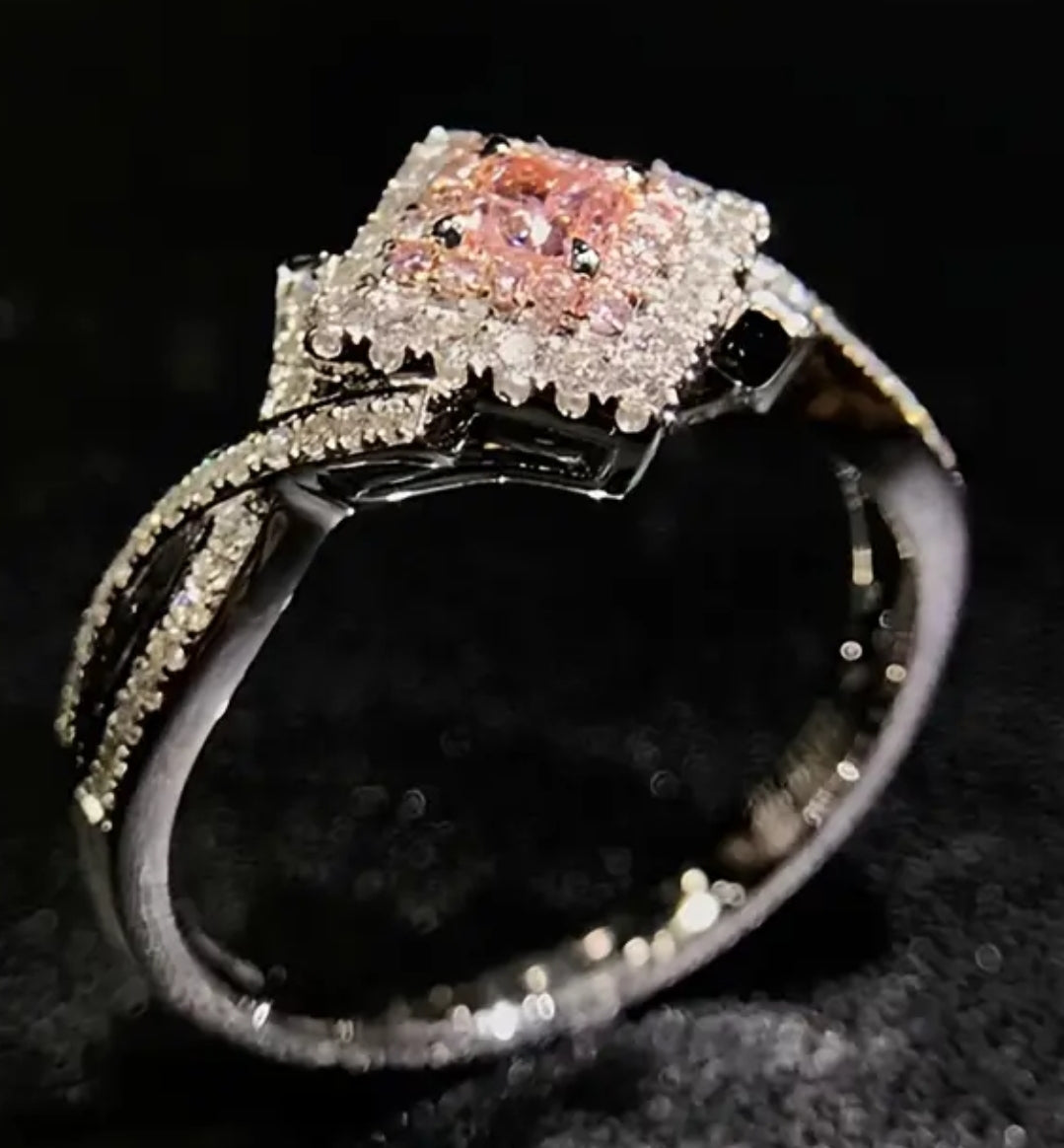 Elegant Copper Ring for Women, Pink Synthetic Zirconia, Luxury Daily Wear, Valentine'S Day Gift, All-Season Jewelry