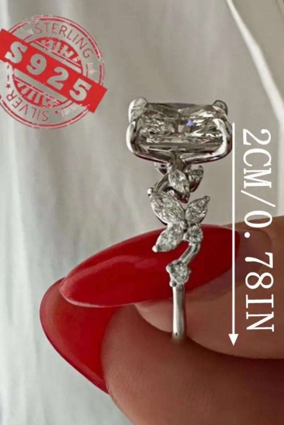 Forever Companionship 2 Carat Princess Square Moissanite Ring for Girlfriend, 925 Sterling Silvery Natural Inspiration Branch Ring Bridesmaid Gift