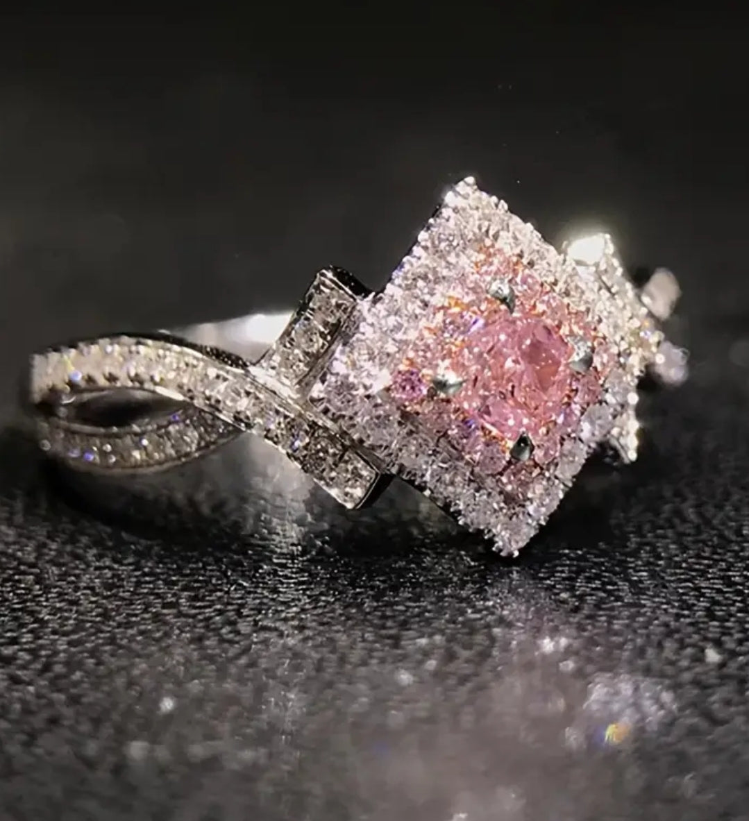 Elegant Copper Ring for Women, Pink Synthetic Zirconia, Luxury Daily Wear, Valentine'S Day Gift, All-Season Jewelry