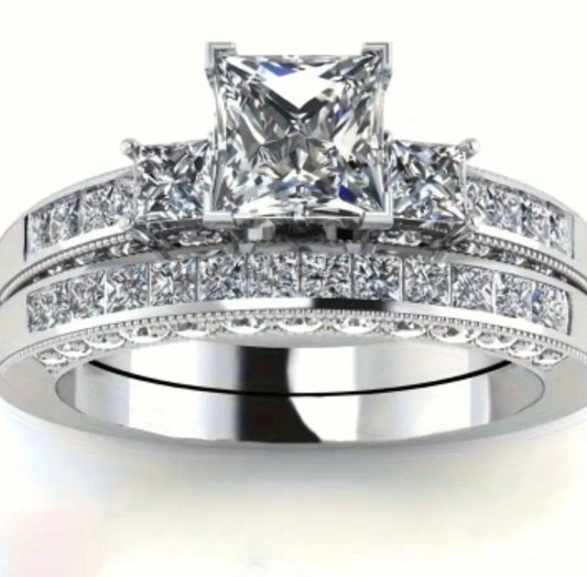 Modern Stainless Steel Couple Rings Set with Cubic Zirconia for Men & Women - Elegant Engagement or Valentine's Day Gift