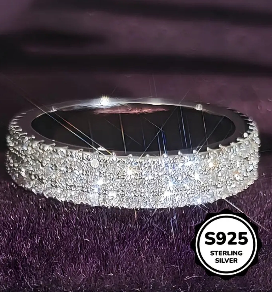 925 Sterling Silver Band Ring Paved Full Of Shining Zirconia