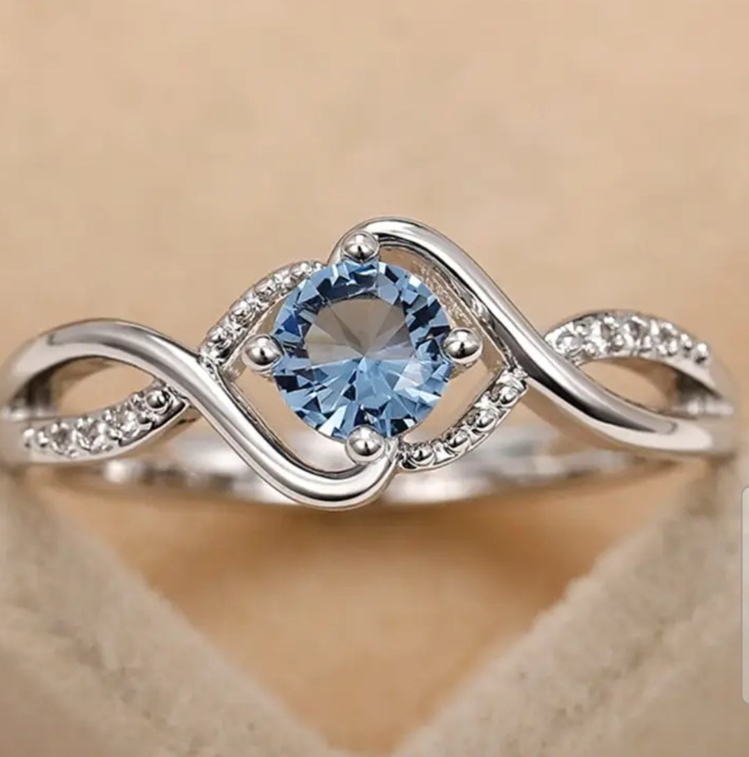 2.4g~2.6g 925 Pure Silvery Gorgeous Elegant Blue Ring