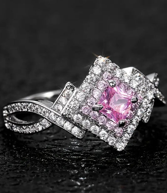 Elegant Copper Ring for Women, Pink Synthetic Zirconia, Luxury Daily Wear, Valentine'S Day Gift, All-Season Jewelry