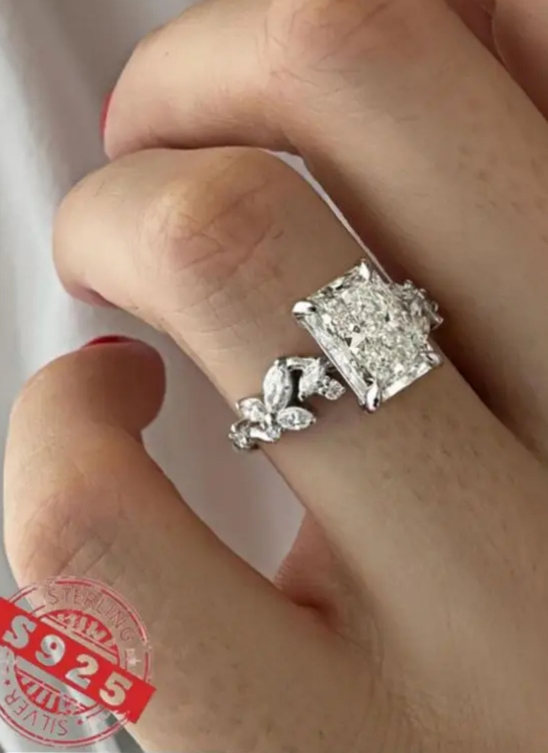 Forever Companionship 2 Carat Princess Square Moissanite Ring for Girlfriend, 925 Sterling Silvery Natural Inspiration Branch Ring Bridesmaid Gift